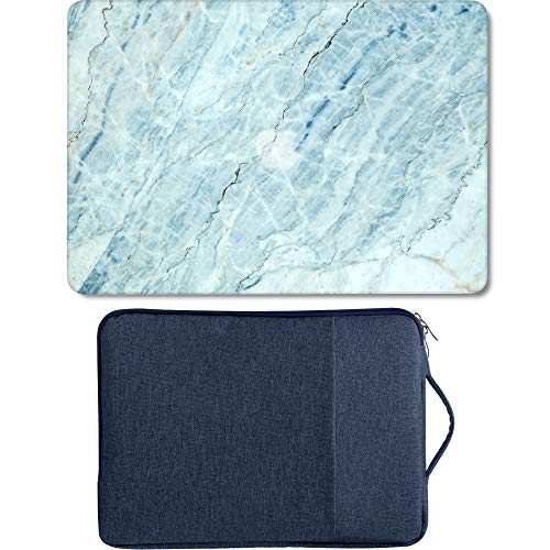 GMYLE MacBook Air 13 Inch Case A1466 / A1369 Older Version 2010-2017 2 in 1 Bundle, Hard Plastic Shell Cover and 13-13.3 Inch Carrying Sleeve Bag with Handle - Light Blue Ice Marble Stone Set