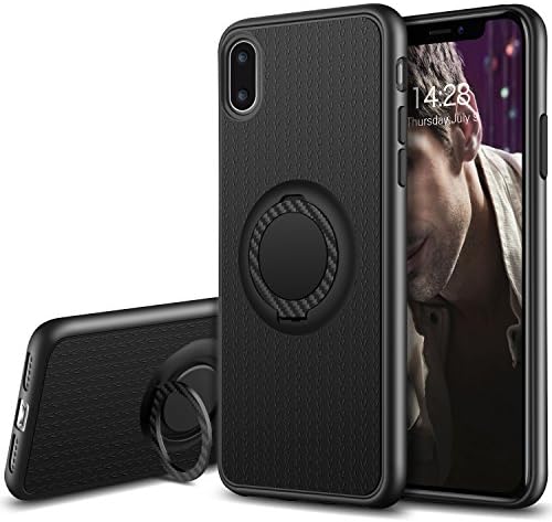 IPhone X Case, GeekZone IPhone 10 Ultra Slim Soft TPU Cover Shockproof and Anti-Slip Texture Back Lightweight Protection Case Ring Holder Kickstand for Apple iPhone X(2017)-Black