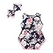 Toddler Girl Clothes, Bobora Great Quality Material Baby Bodysuit Blue Floral Print Tassel Jumpsuit & Elastic Adjustable Headband(24M/XL, Blue-Flower A)