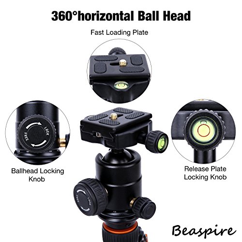 Beaspire Portable Camera Travel Tripod Folding Monopod with 360 Degree Ball Head for Canon Nikon Sony DSLR Cameras,Smartphones
