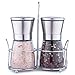 Premium Salt and Pepper Grinder Set - 2 Glass Body Mills with Steel Stand - 5 Grade Adjustable Ceramic Rotor, Efficient Stainless Steel Lids, Modern Design, Salt and Pepper Shakers by Kind Che
