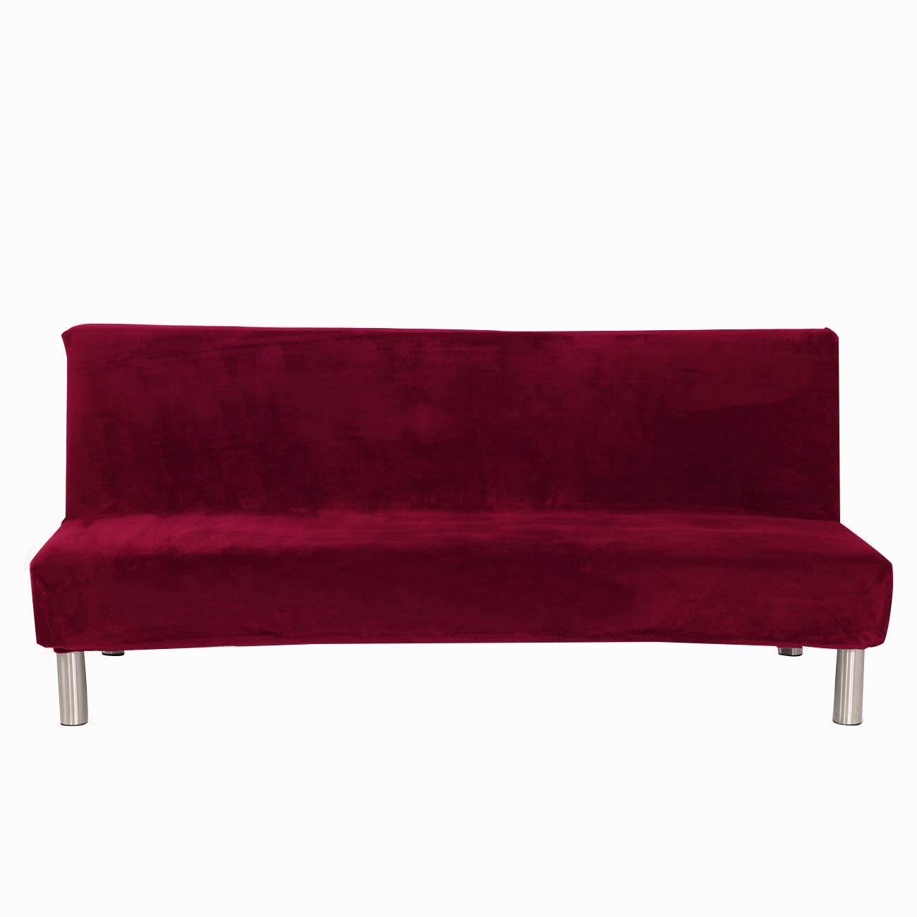 Velvet Plush Armless Sofa Slipcover,3 Seater Winter Thicker Stretch Sofa Bed Covers Furniture Protector Solid color Anti-slip Stretch Couch Covers fits Folding Sofa Bed without Armrests (Red)