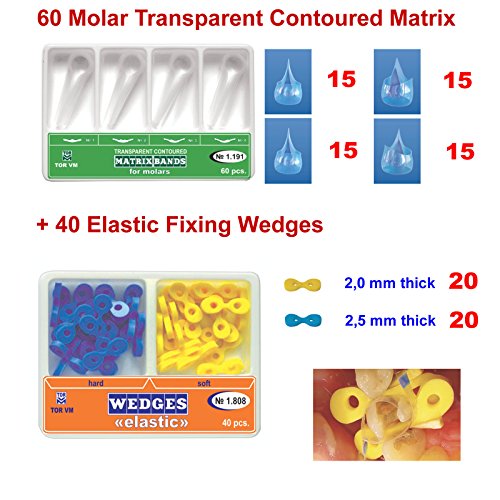 50 Dental Transparent Countured Matrices Matrix + 40 Elastic Wedges