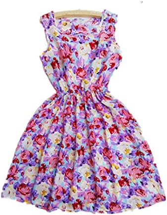 mzmJH Women New Apricot Sleeveless Round Neck Florals Print Pleated Dress Summer Clothing 02 M Flossy