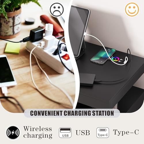Coffee Bar Cabinet with Storage, Buffet Sideboard with RGB Light, Modern Coffee Bar Table with Charging Station (Black-93007)