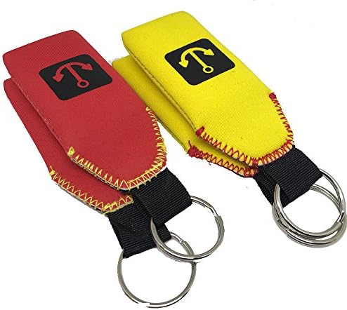 4x Floating Neoprene Keychain Key Chain Floats 2-3 Keys, (2x Red and 2x Yellow)
