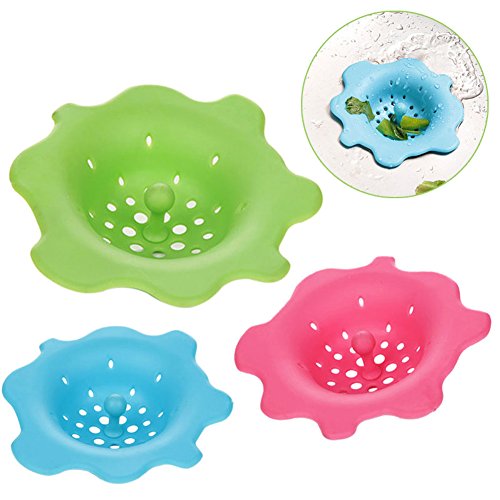Outfall Drain Cover Silicone Portable Flower Shape Sink Strainer Filter for Kitchen Bathroom,Hair Catcher,Dia 5.3\