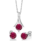 Gem Stone King 2.40 CTTW Created Ruby Pendant and Earrings Jewelry Set for Women | 925 Sterling Silver | 6MM Round Cut | 18 Inch Silver Chain | Fine Jewelry Gifts for Her, Mom, Women, Wife