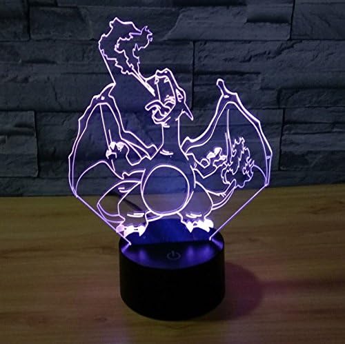 Charizard 3D Night Light 7 Color Change LED Desk Lamp Touch Button Room Halloween Christmas Decor for Birthday Gift