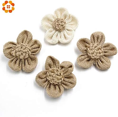 Topsame 2PCS Jute Burlap Hessian Flower DIY Flowers Vintage Wedding Decoration Burlap Scrapbooking DIY Handmade Flowers Accessorie Craft