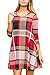 BOOSOULY Womens Oversized Plaid Casual Loose Scoop Neck Swing Tunic Dress with Pocket Red XL