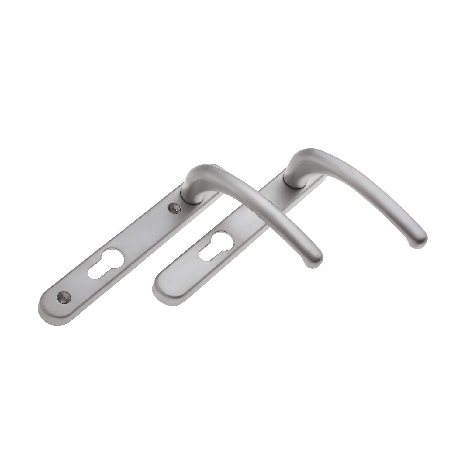 Fab & Fix - UPVC Hardex Satin (Silver) Windsor Door Handle Set, 92mm PZ, Lever/Lever, 122mm Screw Centres for External Doors
