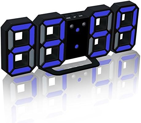 Alarm Clock,WONFAST 3D Stereoscopic Electronic LED Wall Desk Table Digital Alarm Clock,3 Adjustable Brightness Levels (Black/Blue)