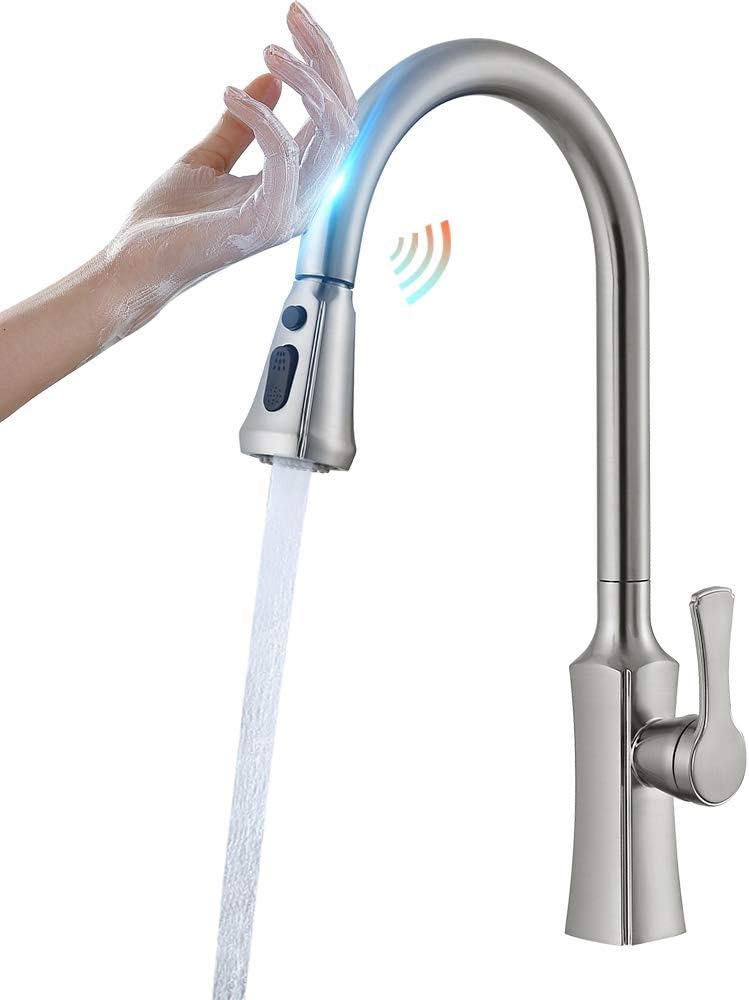 Touch Kitchen Faucets with Pull Down Sprayer, Kitchen Sink Faucet with Pull Out Sprayer, Single Hole Single Handle Stainless Steel Kitchen Faucet, Brushed Nickel 1028