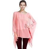 Max Hsuan Womens Summer Solid Sheer Batwing Blouse Chiffon Caftan Poncho Tunic Top Plus Size Cover up