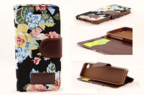 Faypro (TM) Flower Floral Style Wallet Flip Magnet Stand Leather Case Cover, Elegant Flower and Deluxe Book Style Folio PU Leather Wallet with Magnet Design Flip Case Cover, Credit Card Holder for Apple iphone 5/5s (black)