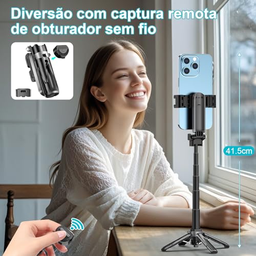 Tobeape Mini Tripé 4 em 1 para Celular com Controle Bluetooth, Bastão de Selfie Portátil com Suporte Dobrável, Sapata Fria Dupla, Ideal para Vídeos, Viagens e Vlogs - Compatível com iPhone/Android