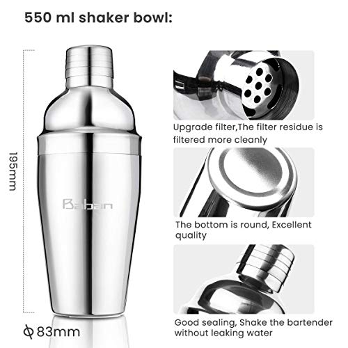22 Teiliges Shaker Cocktail Set 550ML | Cocktail Shaker Set Edelstahl | Cocktailshaker Geschenk Cocktail Bar Set… – Bild 6