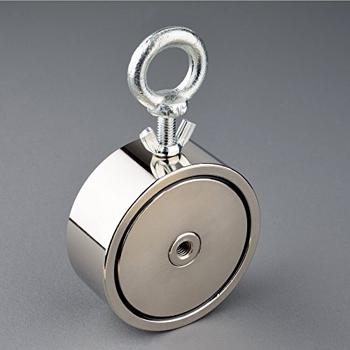 Mutuactor Combined 1100LBS Double Sides Vertical Magnetic Pull Force Neodymium Recovery Salvage Magnet with M10 Eyebolt