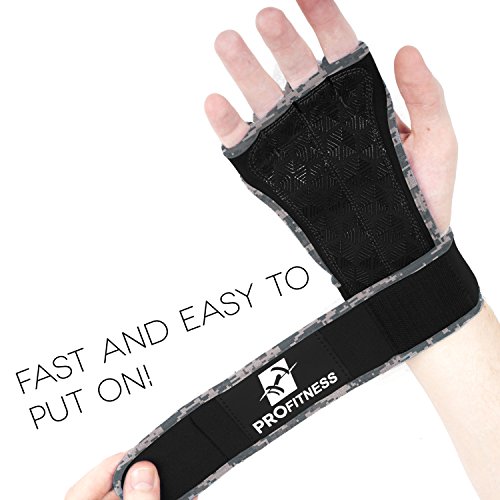 ProFitness Neoprene Workout Gloves with Silicone Non-Slip Grip – WODs, Weightlifting, Cross Training – Wrist Strap Support – Unisex for Men and Women (Camo, X-Large)