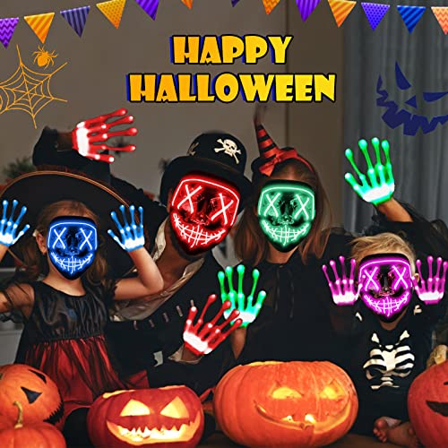 Masque LED Halloween POWZOO Avec Gants Lumineux - 3 Modes, Ajustable - Pour Fête, Cosplay, Carnaval