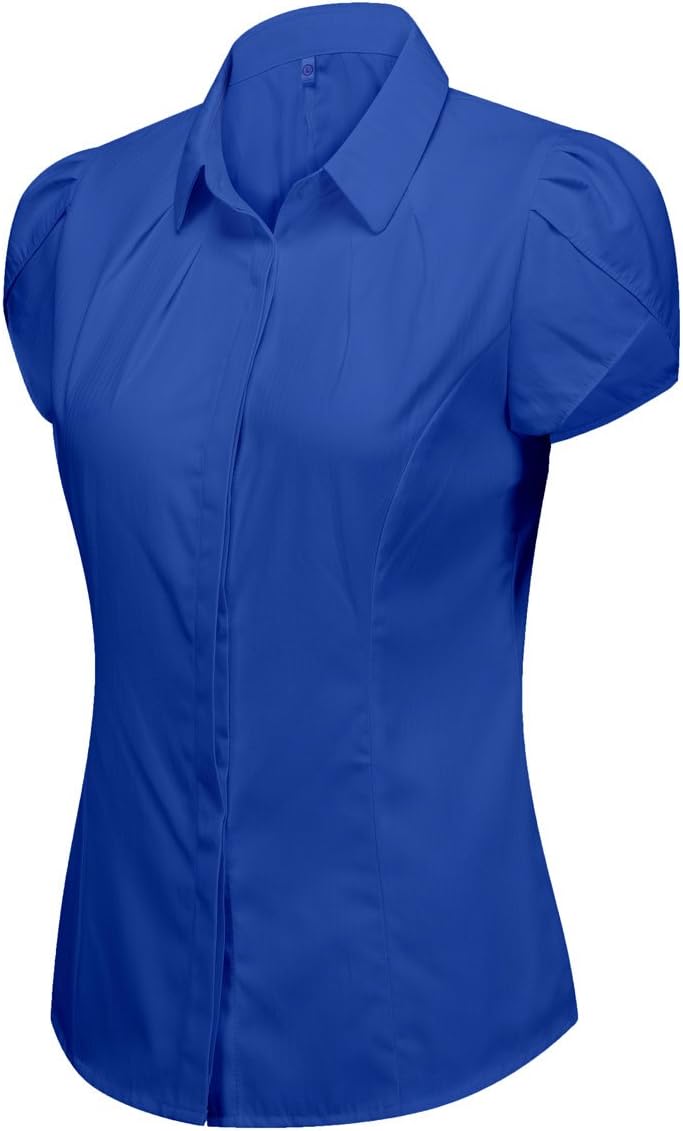 DkaoE Women's Cotton Button Down Work Shirt Short Sleeve Blouse