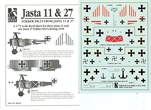 Blue Rider Decals 1:72 Fokker Dr.I Triplane from Jasta 11 &amp; 27 #BR245