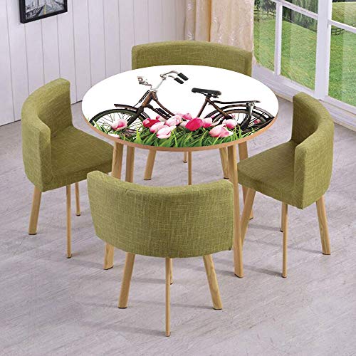 iPrint Round Table/Wall/Floor Decal Strikers/Removable/Vintage Bicycle Standing Colorful Tulips Outdoor Fun Enjoy The Life Theme Photo Decorative/for Living Room/Kitchens/Office Decoration