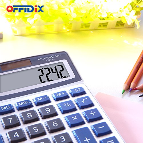 OFFIDIX Desk Calculators Office Desktop Calculator,Solar and Battery Dual Power Electronic Calculator Portable 12 Digit Large LCD Display Calculator Handheld Calculator (Light Blue) - Thumbnail 7