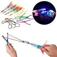 Chapter Seven 12 Amazing Arrow Rocket. 2 Led Lights Helicopter Flying Toy - Elastic Powered Slingshot Helicopters. Outdoor Slingshot Arrows to Flare Copter