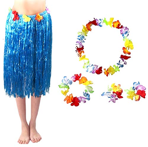 Lovelegis Hawaiian skirt - skirt - Hawaii - necklace - crown - bracelets - Moana - Vaiana - Oceania - Accessories - Disguise - Carnival - Halloween - Cosplay - Woman - 60 cm - blue color