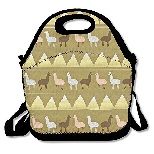 DASENCO Llama Triangle Pattern 100% Polyester Zipper Portable Lunch Picnic Handbag Bag Waterproof Insulated Food Container School Office Travel Outdoor Work Lunch Bag Tote