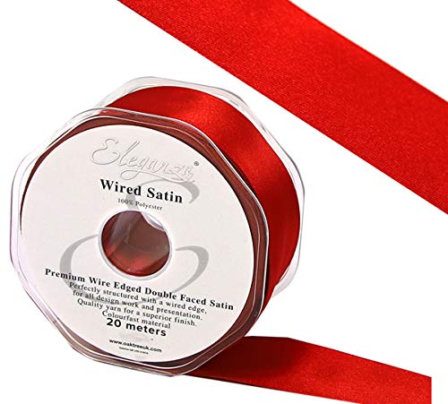 Eleganza Wired Edge Premium Double Faced Satin, Red, 50mm x 20m