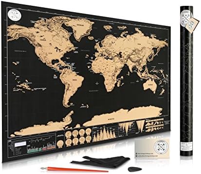 Scratch Off Map of The World - World Map Scratch Off Travel Tracker - Elegant Gold Foil on Black World Scratch Map - Travel Map Scratch Off - Modernized Deluxe Gift Edition 32"x 23" with Tube