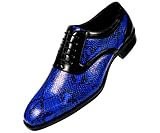 Bolano Mens Exotic Snake Printed Plain Toe Oxford Dress Shoe In Royal Blue and Black: Style Cobra-052