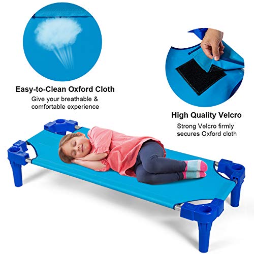 Costzon Kids Stackable Naptime Cot, 55"L x 23"W, Toddler Daycare Rest Mat w/Easy Lift Corner Detachable Oxford Cloth, Space Saving, Children Preschool Sleeping Cot, Pack of 6 (Light Blue) - Thumbnail 2