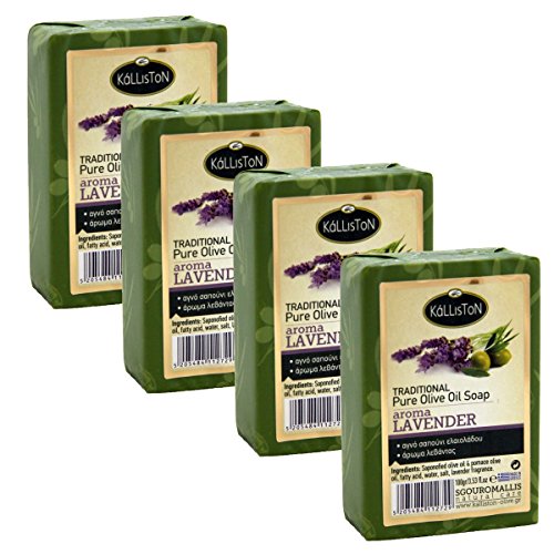 Kalliston | Olive Oil Soap With Lavender | All Natural | Made in Ancient Crete, Greece | (Pack of 4)