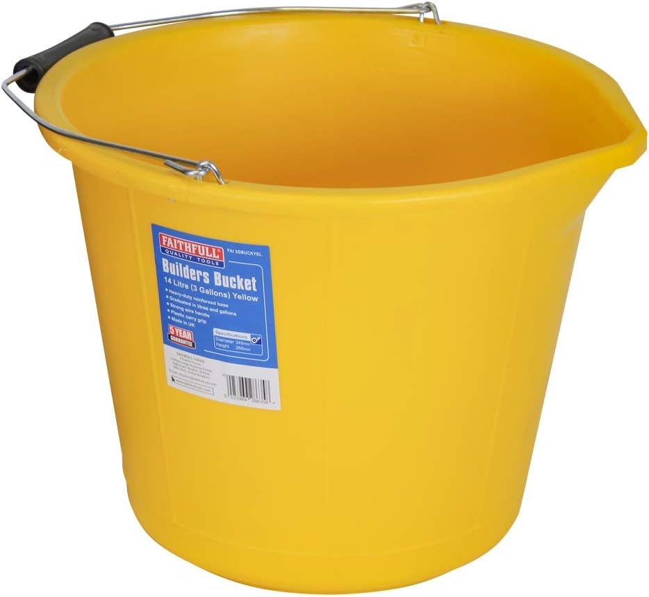 Faithfull 14L 3 Gallon Yellow Builders Mixing Bucket Heavy Duty Reinforced Base