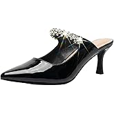 TruFox Women's Rhinestone Crystal Heeled Mules 2.25 Inch Kitten Heels Closed Toe Dress Formal Wedding Pump Slip-On Backless Pumps Pointy Toe