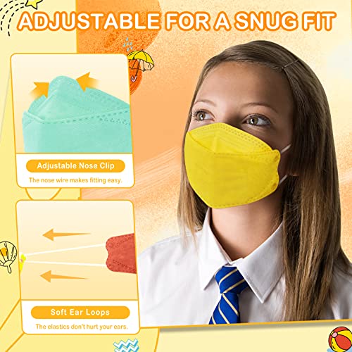 Kids KF94 Masks for Children, Individually Wrapped Colored Mask for Boys Girls, Kid Sized Small Mask Design for Petite Face, 4 Ply Filter Protective Breathable Comfortable Snug Fitting Mask for School - 10 Packs