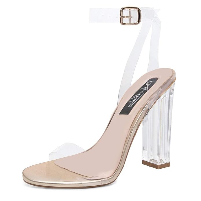 Onlymaker Frauen Sandaletten Transparente Sandalen mit Durchsichtigem Riemchen und Blockabsatz