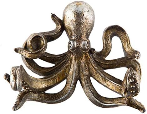 Makolo Octopus Toilet Paper Holder Marine Life Nautical Ocean Sea Resin Creature Beach Bath Home Decor with Two Arms Holding a White Plastic Tension Rod for a Roll of Toilet Paper