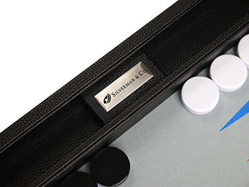 16-inch Premium Backgammon Set - Medium Size - Black Board, Scarlet Red and Patriot Blue Points