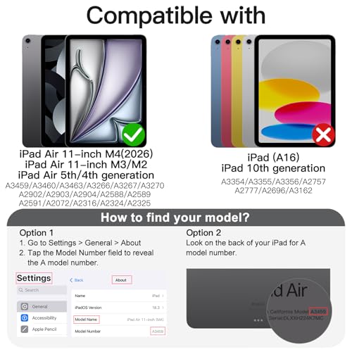 JETech Case Only for iPad Air 11 inch M4/M3/M2 (2026/2025/2024), iPad Air 5/4 (10.9 inch, 2022/2020) with Pencil Holder, Clear Back Case Slim Stand Cover (Star White)