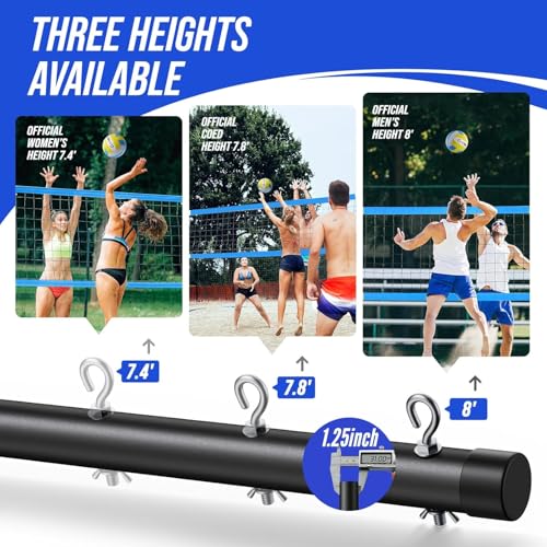 Patiassy Volleyballnetz Garten Outdoor Mobiles Set Mit Stangen, Höhenverstellbar Volleyball Netz, PU Volleyball, Handpume, Grenzlinie, Tragetasche für Rasen Standardgröße 9,5m* 1m