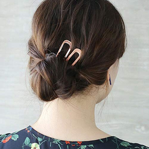 JKJF U Shaped Hair Pin Hair Fork Sticks Metal Hair Clips 2 Prong Updo Chignon Pins (4 Pack, Gold and Silver) - Thumbnail 6