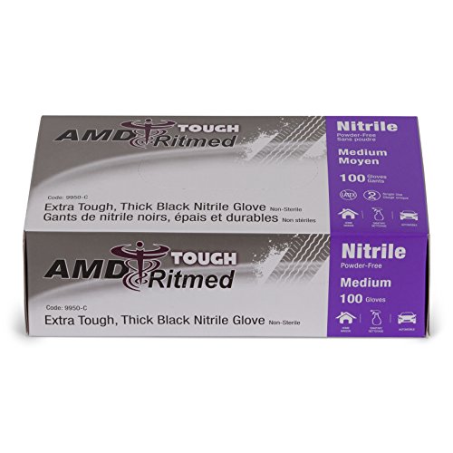 image for AMD Ritmed Extra Tough Thick Black Nitrile Gloves for Heavy Duty Work,