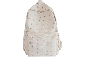 KAOBIO 2024 Cute Preppy Bag Floral Printed Kawaii Backpack Cottagecore Aesthetic Backpack Laptop Daypack (White)