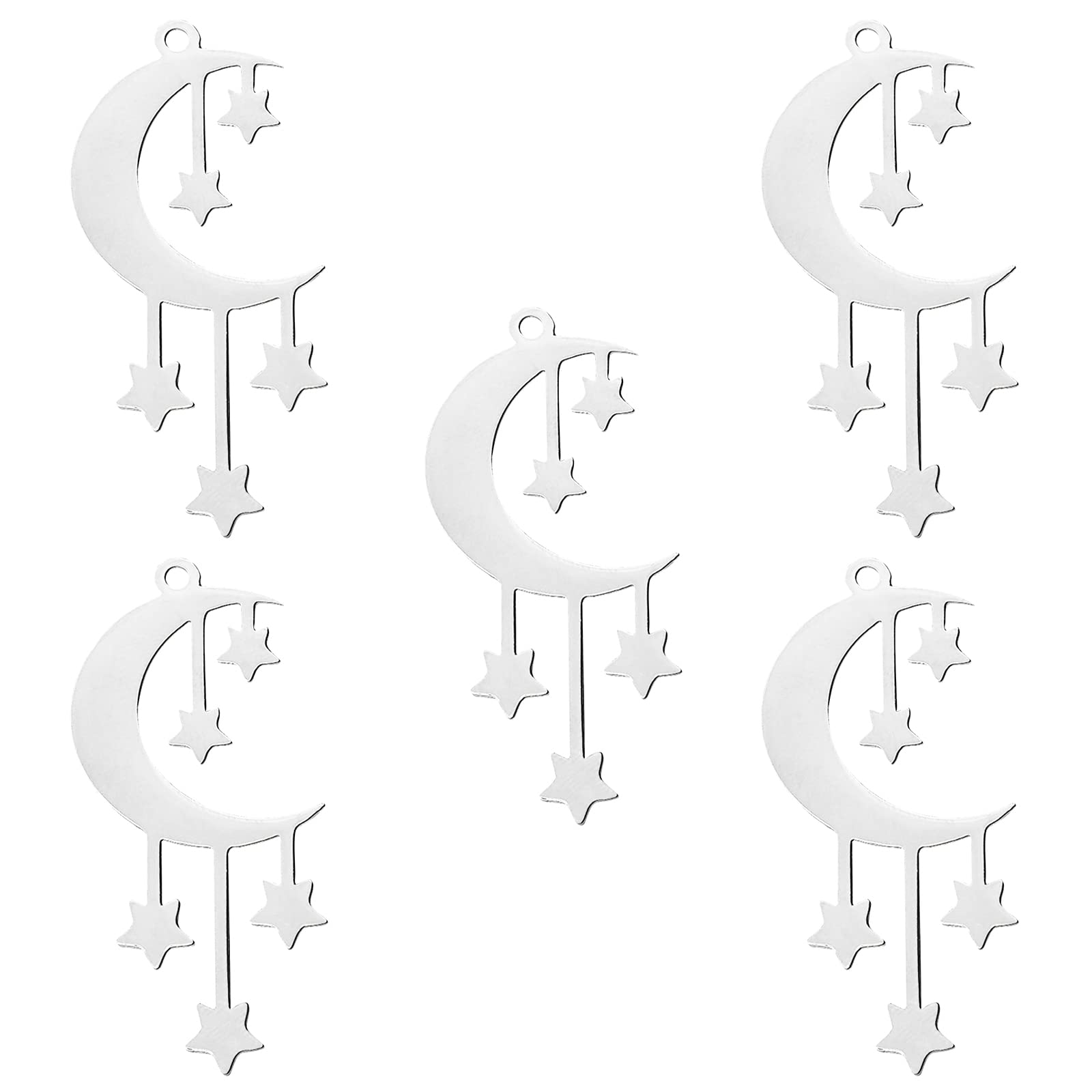 DICOSMETIC 5Pcs Stainless Steel Crescent Moon with Star Pendants Crescent with Star Pendants Big Moon with Little Star Charms Hypoallergenic Charms for Bracelet Necklace Earrings Making