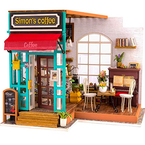 Maison De Poupée Miniature Rolife Simon's Coffee - Kit DIY En Bois 3D, échelle 1:24, Avec éclairage Batterie, Meubles Inclus